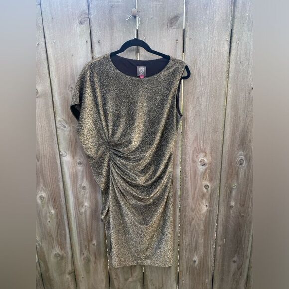 Vince Camuto Dresses & Skirts - VInce Camuto Gold Metallic Ruffle Dress Size. 10